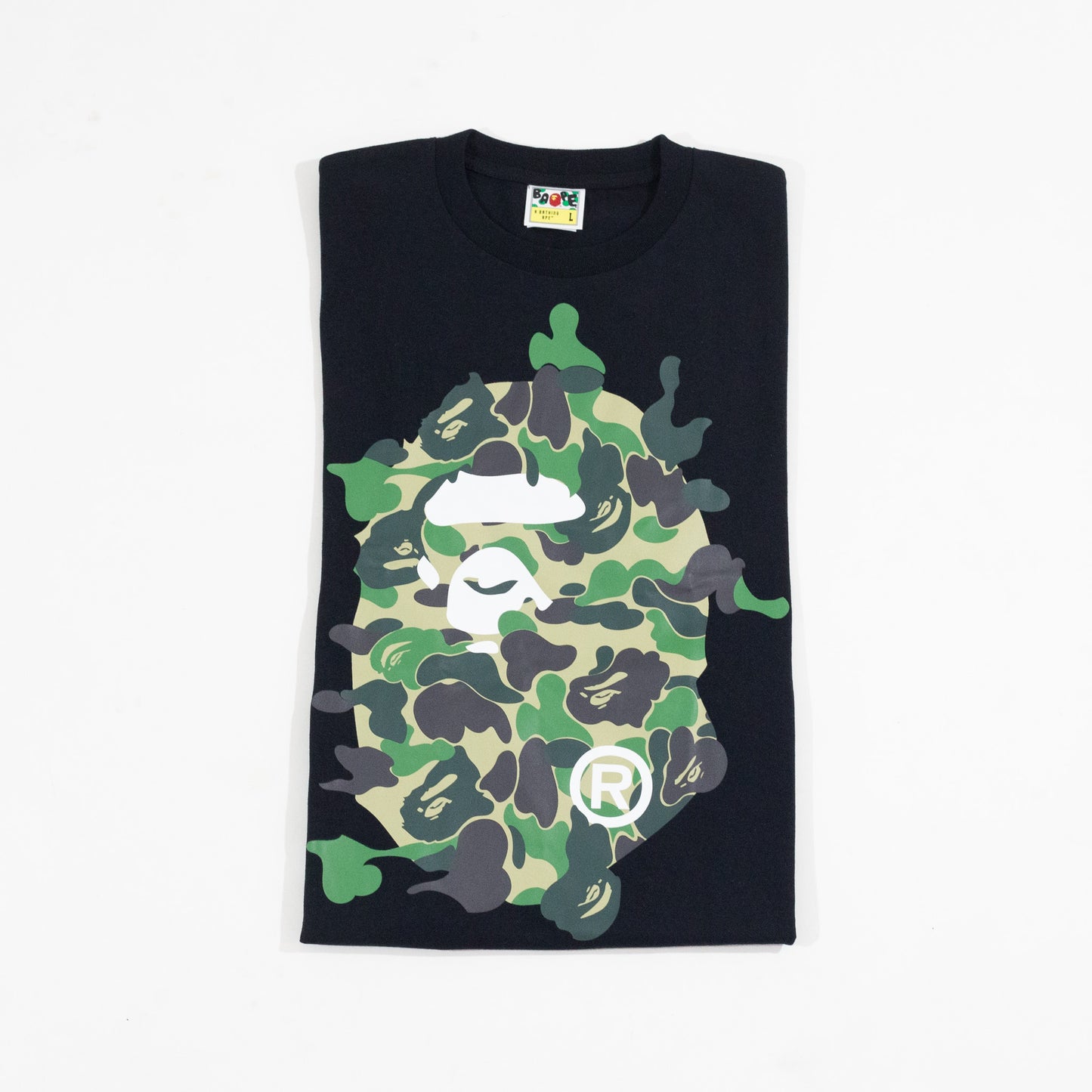 Camiseta BAPE Head ABC Camo Rubuild Preta e Verde