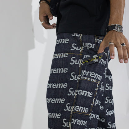 Calça Supreme Jacquard Logos Double Azul