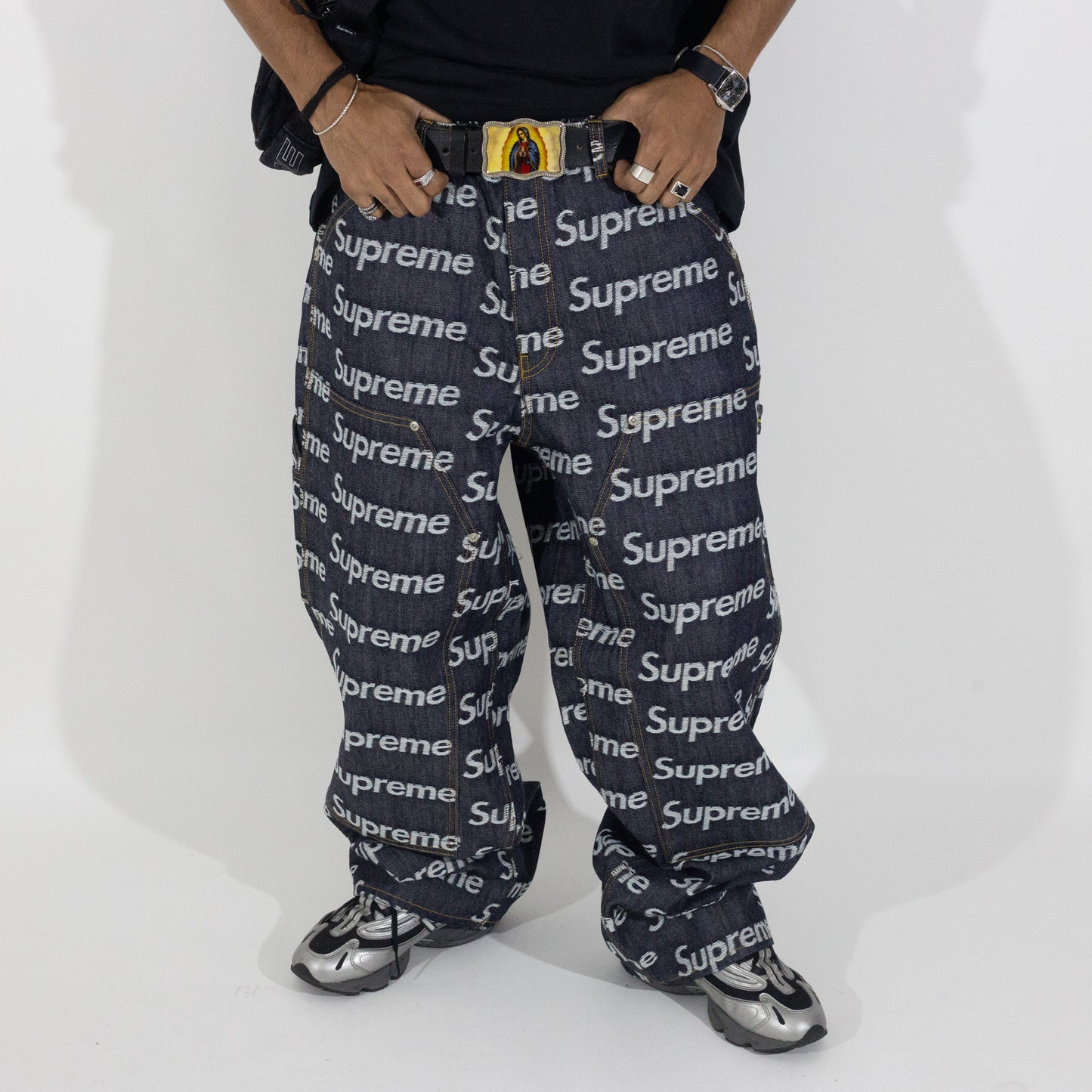 Calça Supreme Jacquard Logos Double Azul