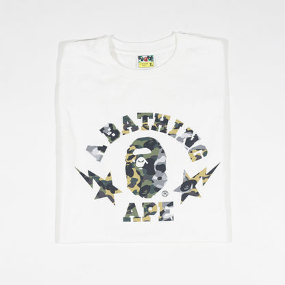 Camiseta BAPE 1st Camo Crazy Sta College Branca Tricamo