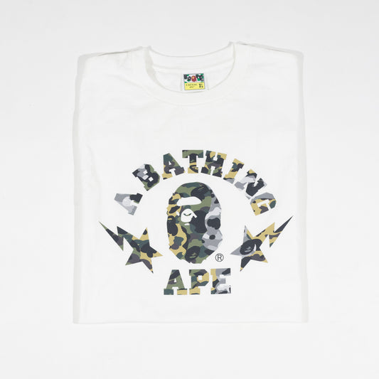 Camiseta BAPE 1st Camo Crazy Sta College Branca Tricamo
